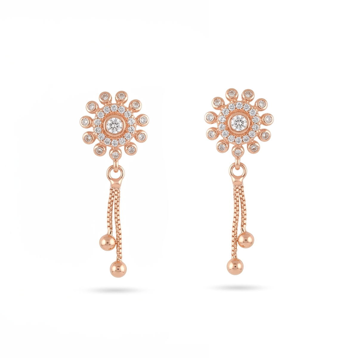 Rose Gold Floral Halo Crystal Drop Earrings