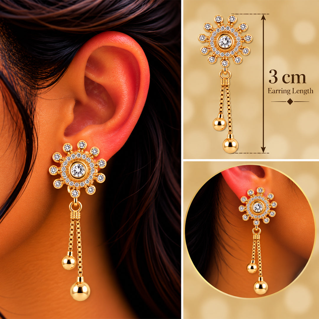 18k Gold Plated, Sunburst Gold and Diamond Tassel Earring