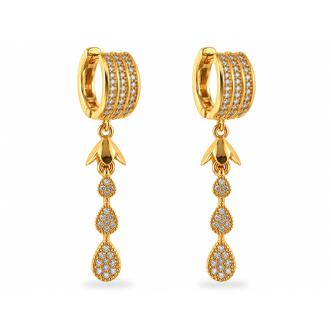 18k Gold Plated Diamond Pavé Teardrop Gold Hoop Earring