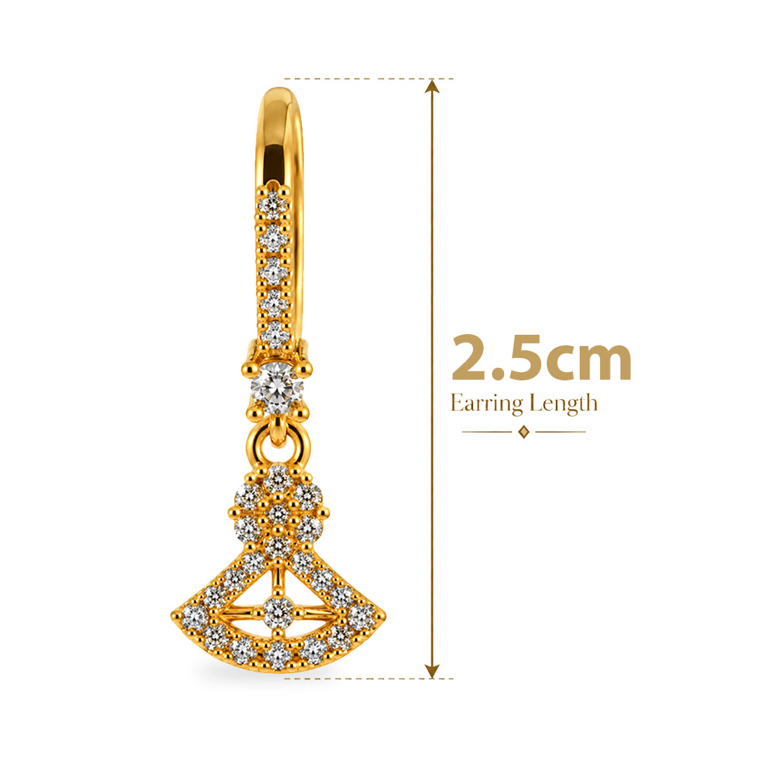 18k Gold Plated Diamond-Set Gold Fan Pendant Earring