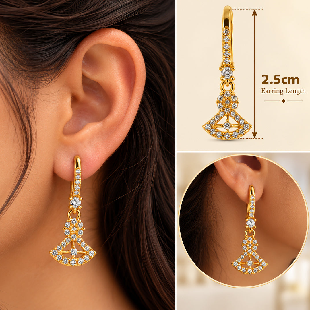 18k Gold Plated Diamond-Set Gold Fan Pendant Earring