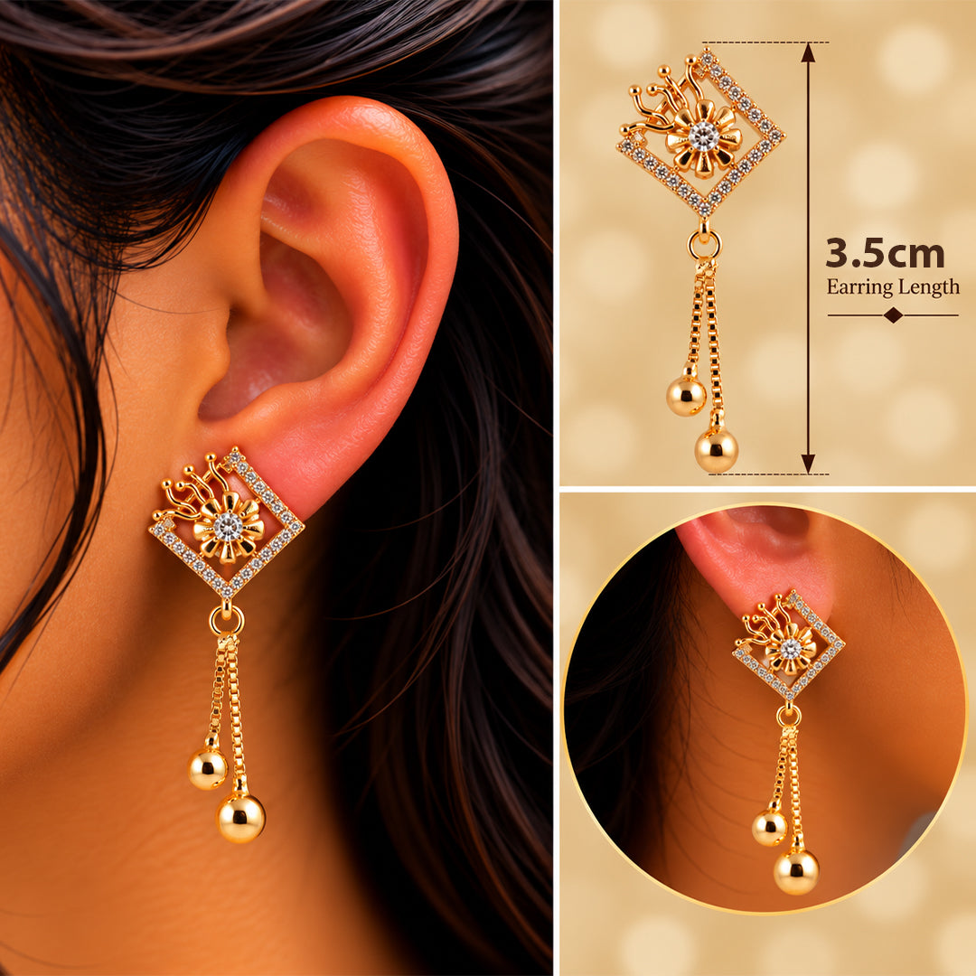 18k Gold Plated Ornate Gold Drop Earring