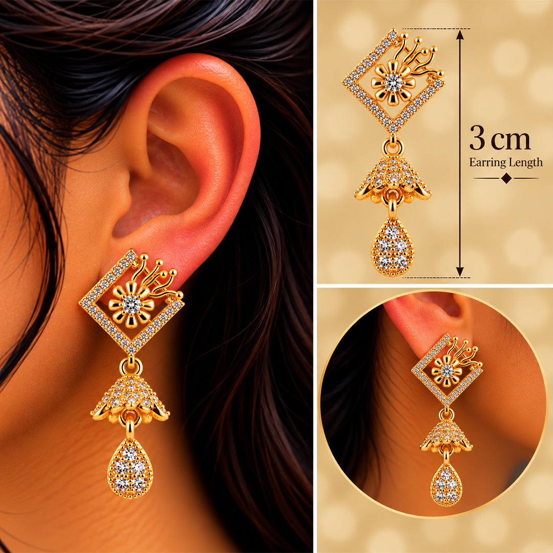 18k Gold Plated Ornate Gold Floral Teardrop Earring