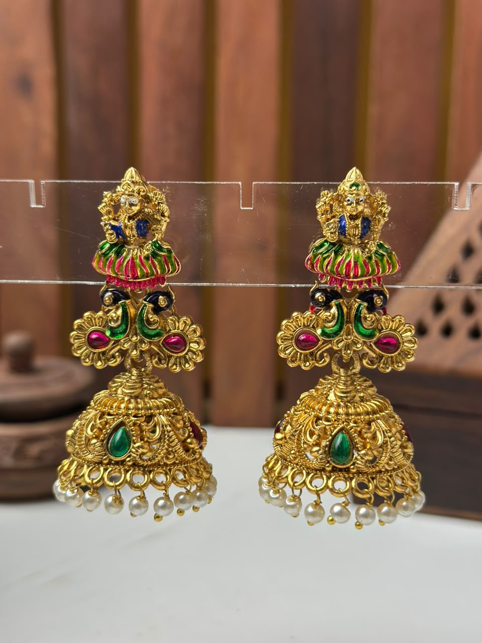 Elegant Temple Jhumka with Vibrant Enamel for Women Online India | BhargavArts