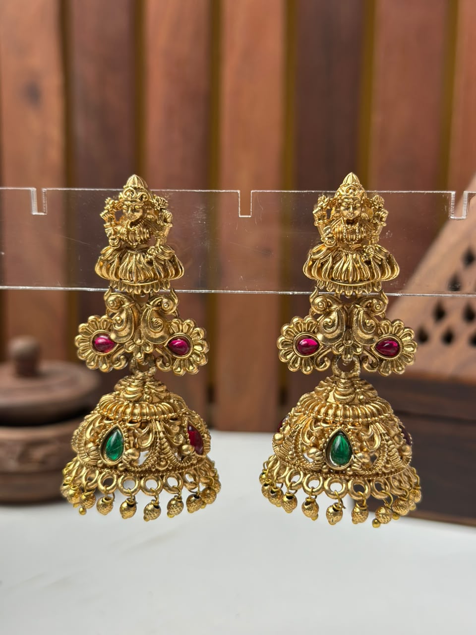 Lakshmi Devi Gold Plated Jhumka Earrings for Women Online India | BhargavArts