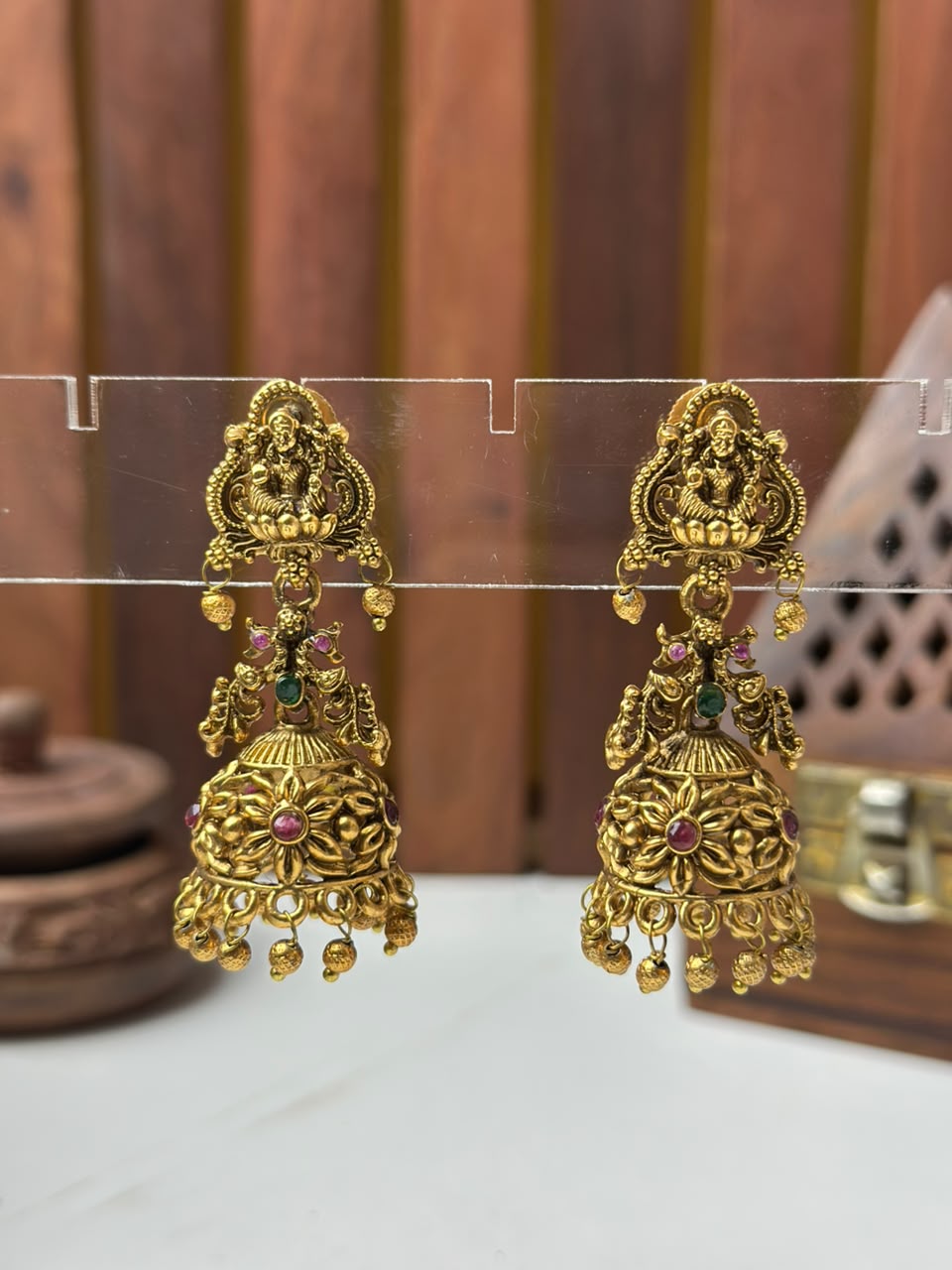 Divine Temple Jhumki Earrings with Matte Finish