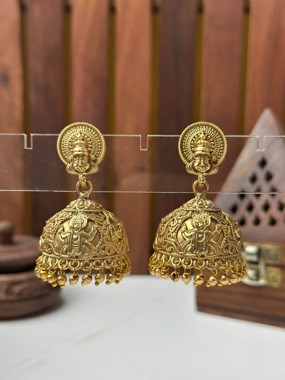 Gold Kerala Traditional Kathakali Jhumka Earrings with Matte Finish