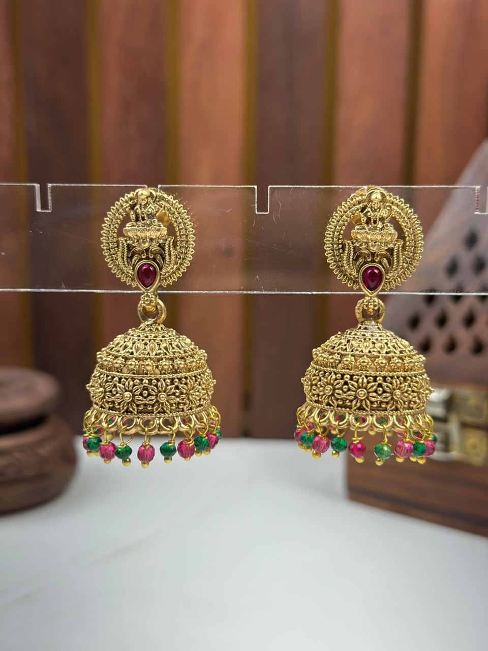 Antique Gold Dome Jhumki Earrings