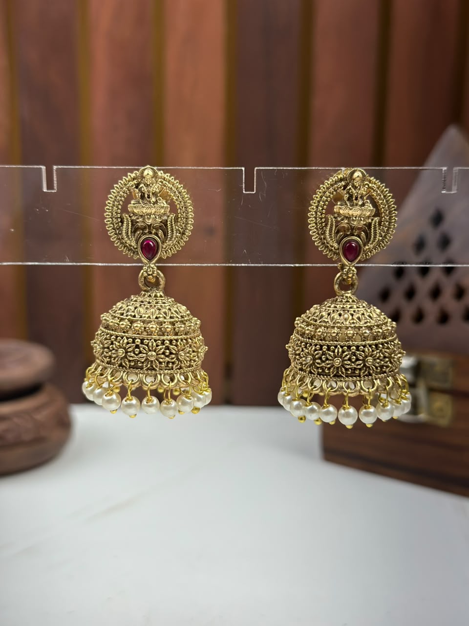 Antique Gold Dome Jhumki Earrings