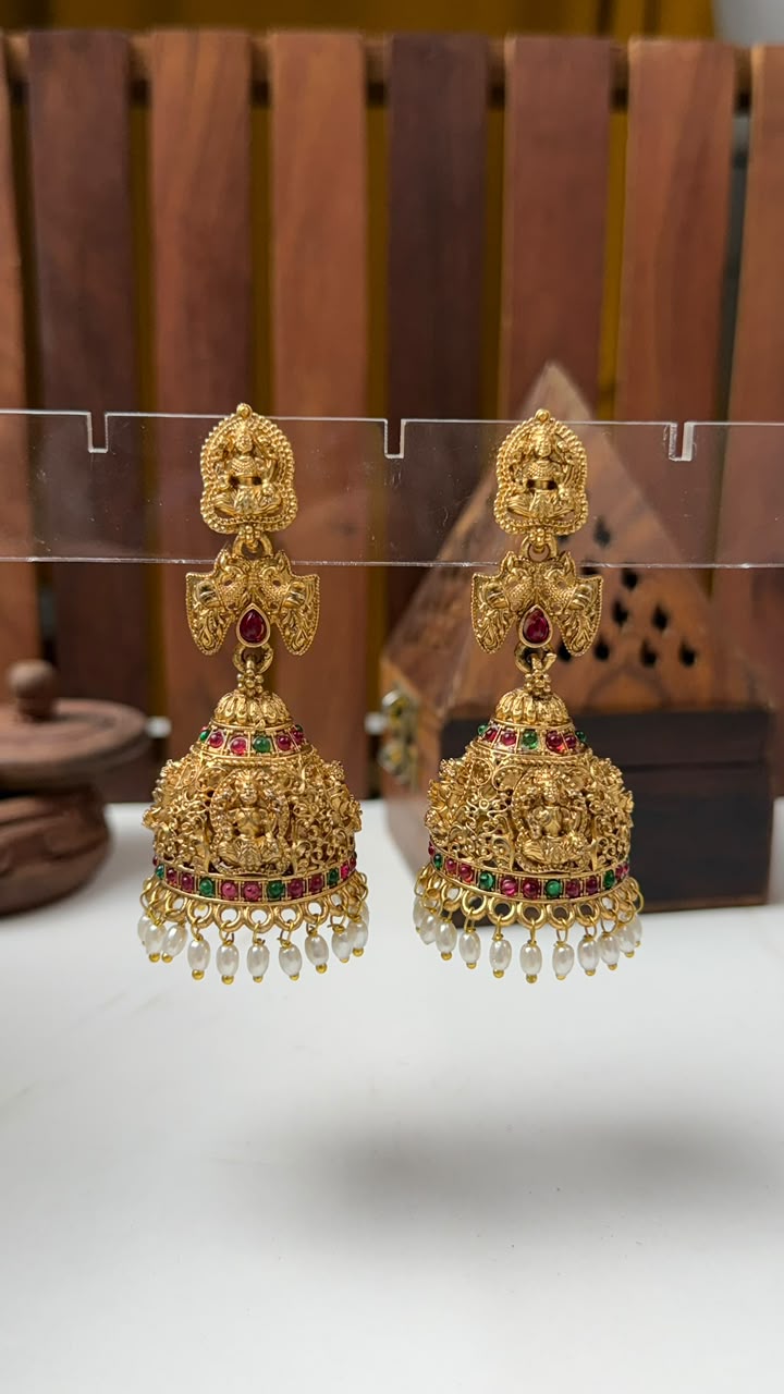 Gold Long Jhumka with White Beads for Women Online India | BhargavArts