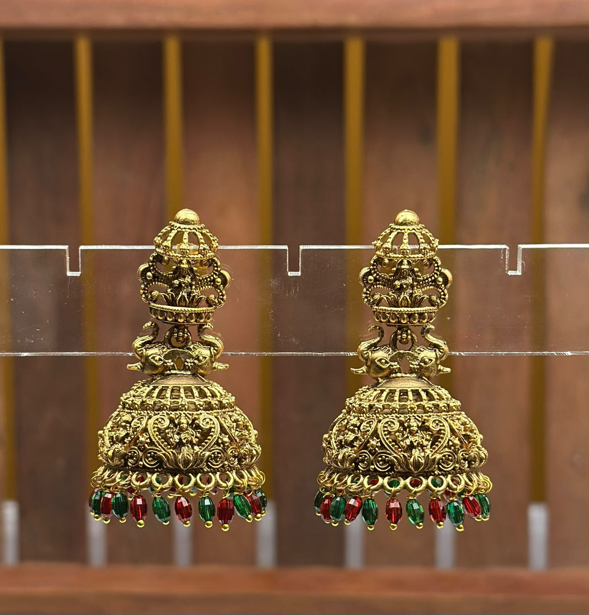 Antique Gold Temple Jhumki Earrings