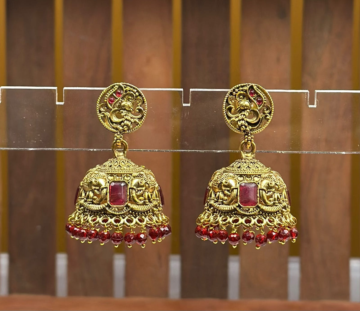 Antique Gold Peacock Jhumki Earrings