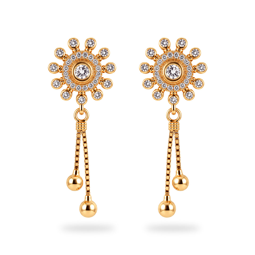 18k Gold Plated, Sunburst Gold and Diamond Tassel Earring