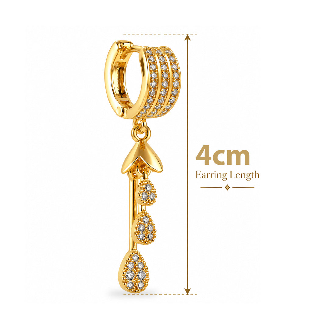 18k Gold Plated Diamond Pavé Teardrop Gold Hoop Earring