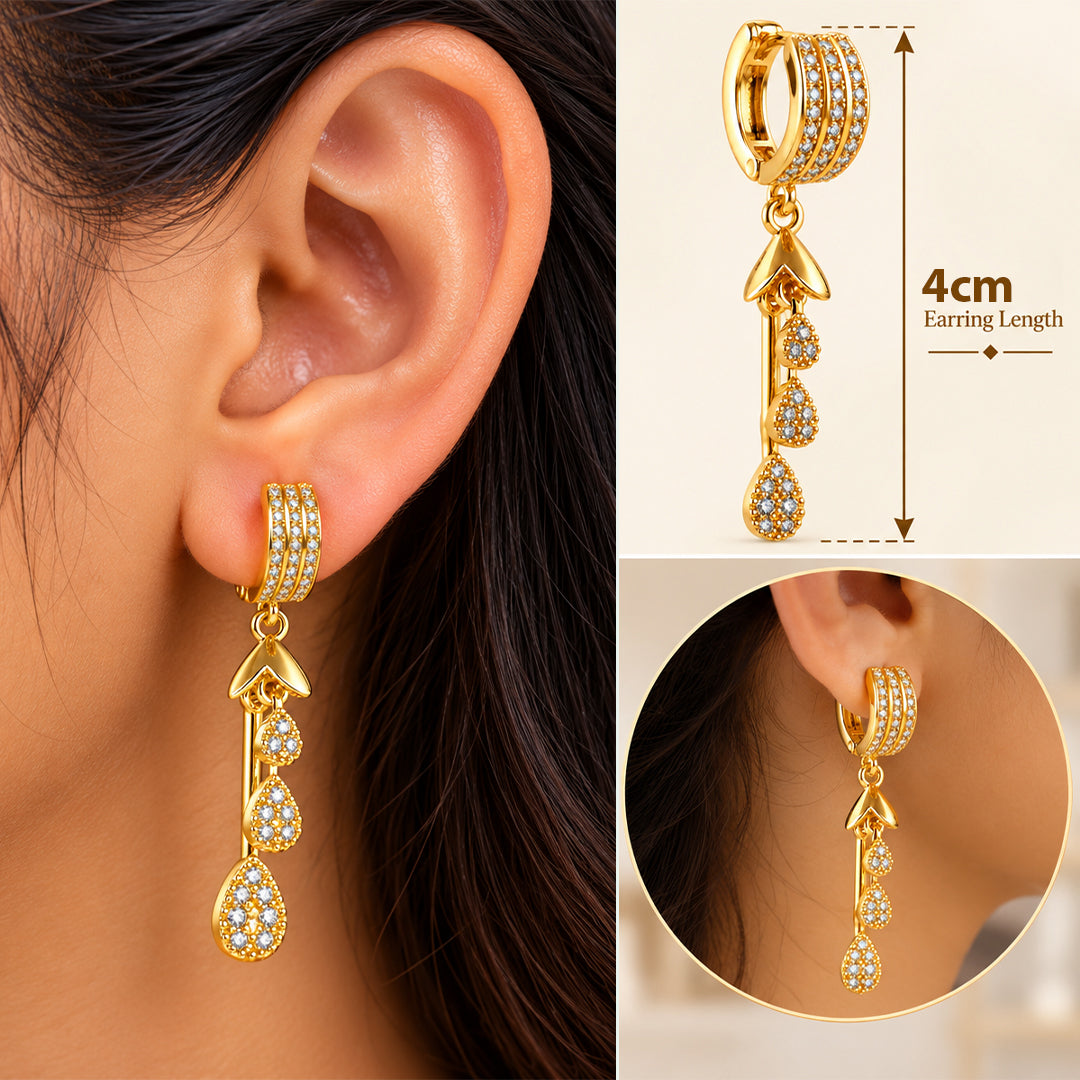 18k Gold Plated Diamond Pavé Teardrop Gold Hoop Earring