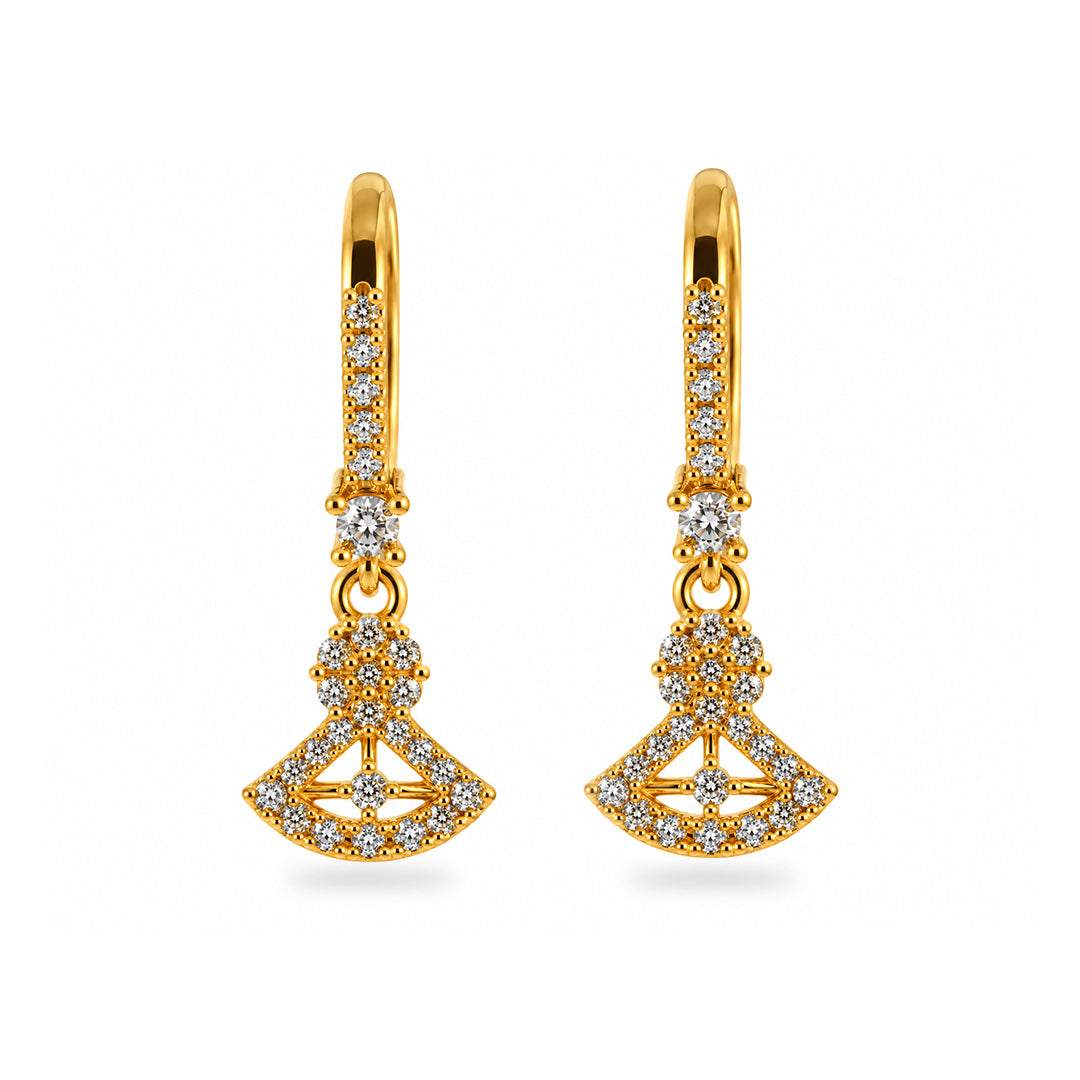18k Gold Plated Diamond-Set Gold Fan Pendant Earring