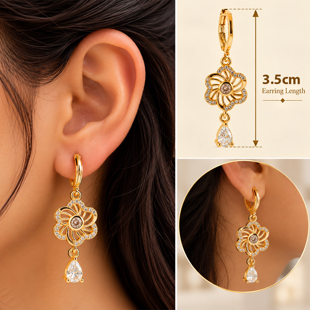 18k Gold Plated Elegant Gold Floral Teardrop Earring