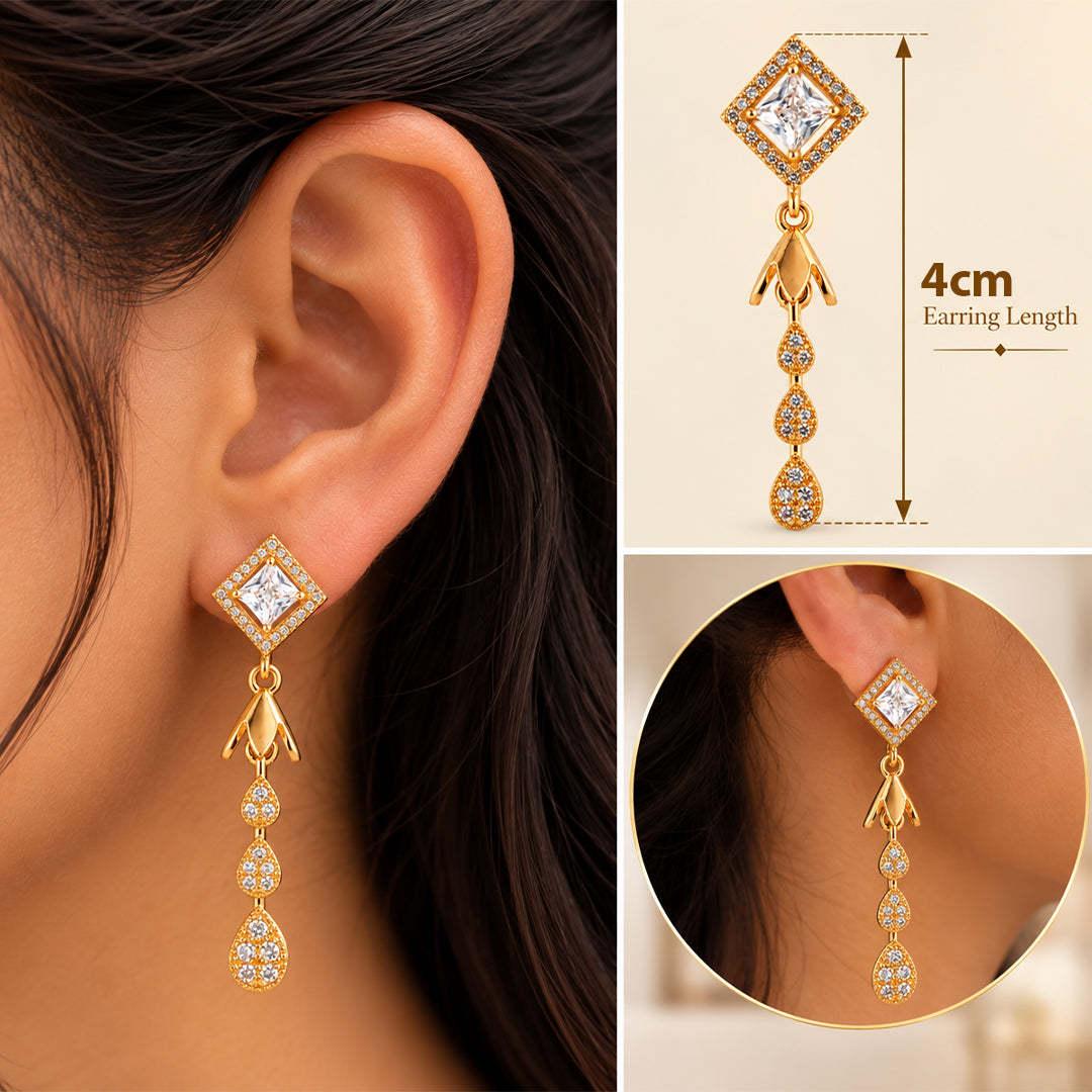 18k Gold Plated Elegant Gold Pavé Teardrop Earring