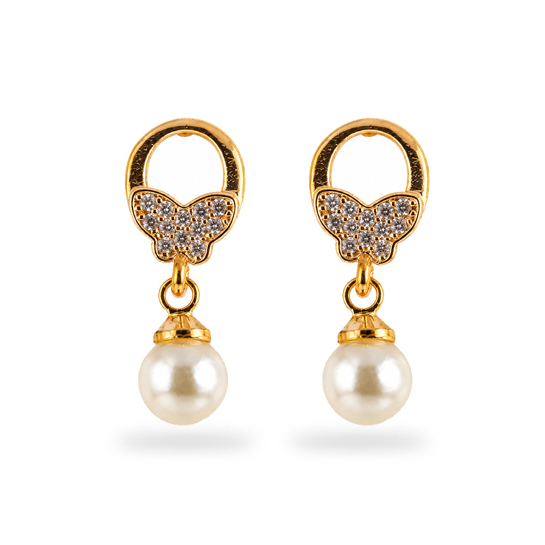 18k Gold Plated Gold and Diamond Cushion Pendant Earring