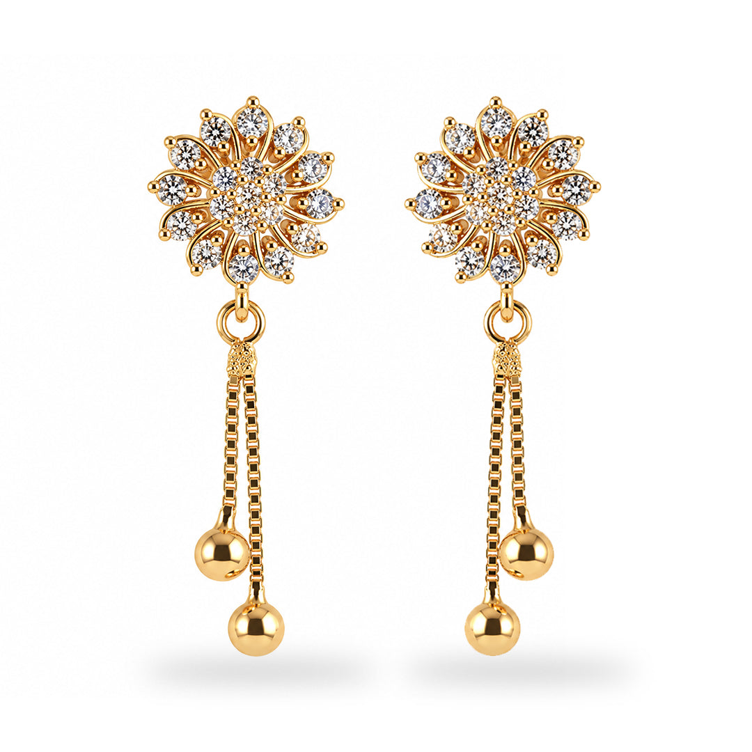 18k Gold Plated Gold Floral Drop Earring on White Background
