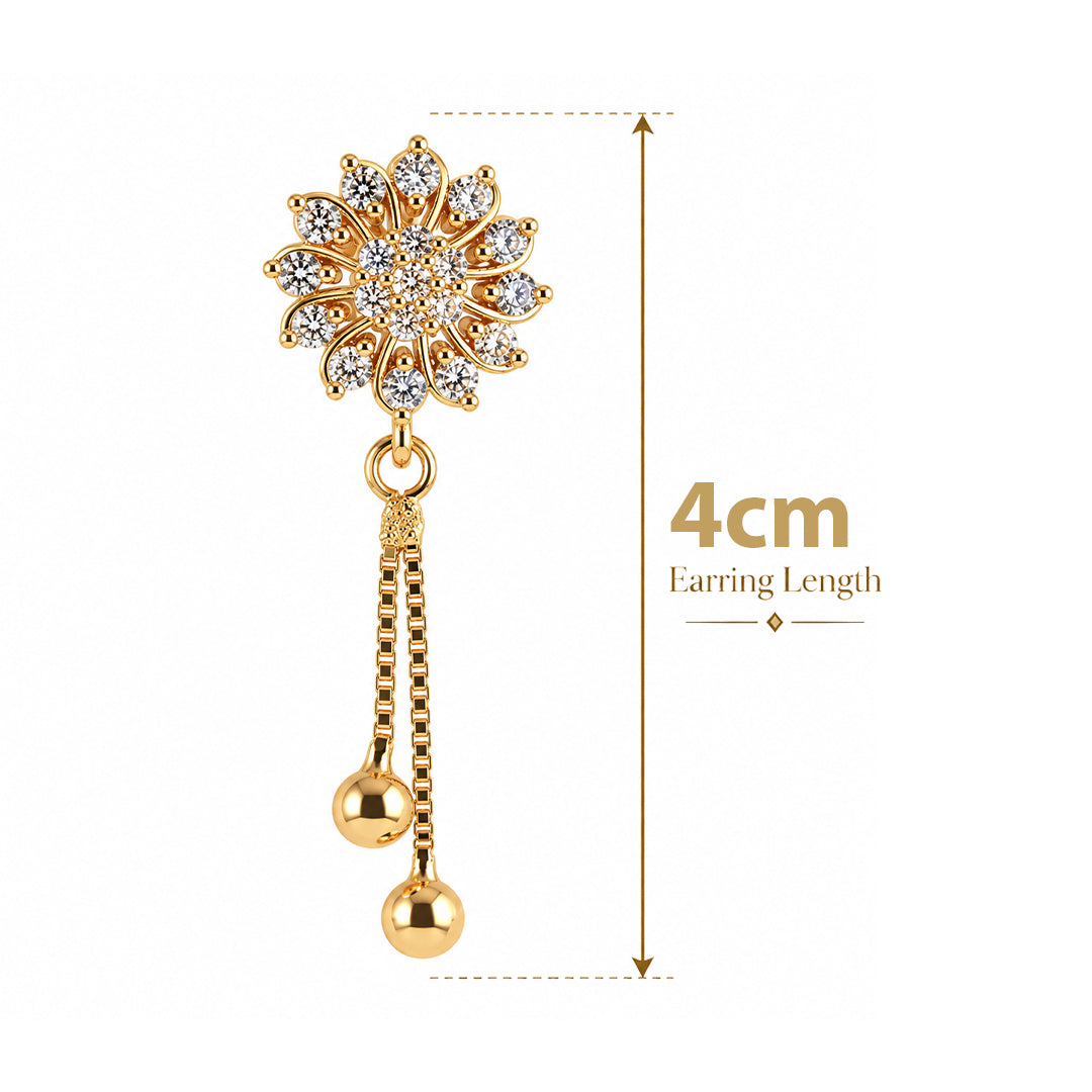 18k Gold Plated Gold Floral Drop Earring on White Background