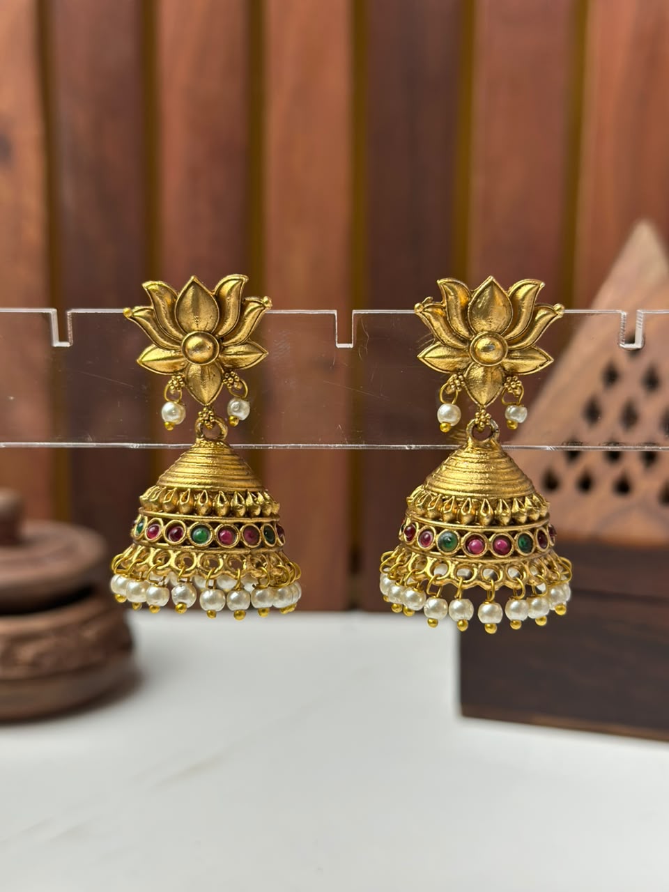 Lotus Kemp White Pearl Jhumka for Women Online India | BhargavArts