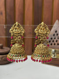 Classic South Indian Jhumki Earrings with Red Stones