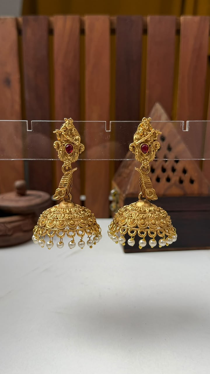 Krishna Peacock Gold Jhumka for Women Online India | BhargavArts