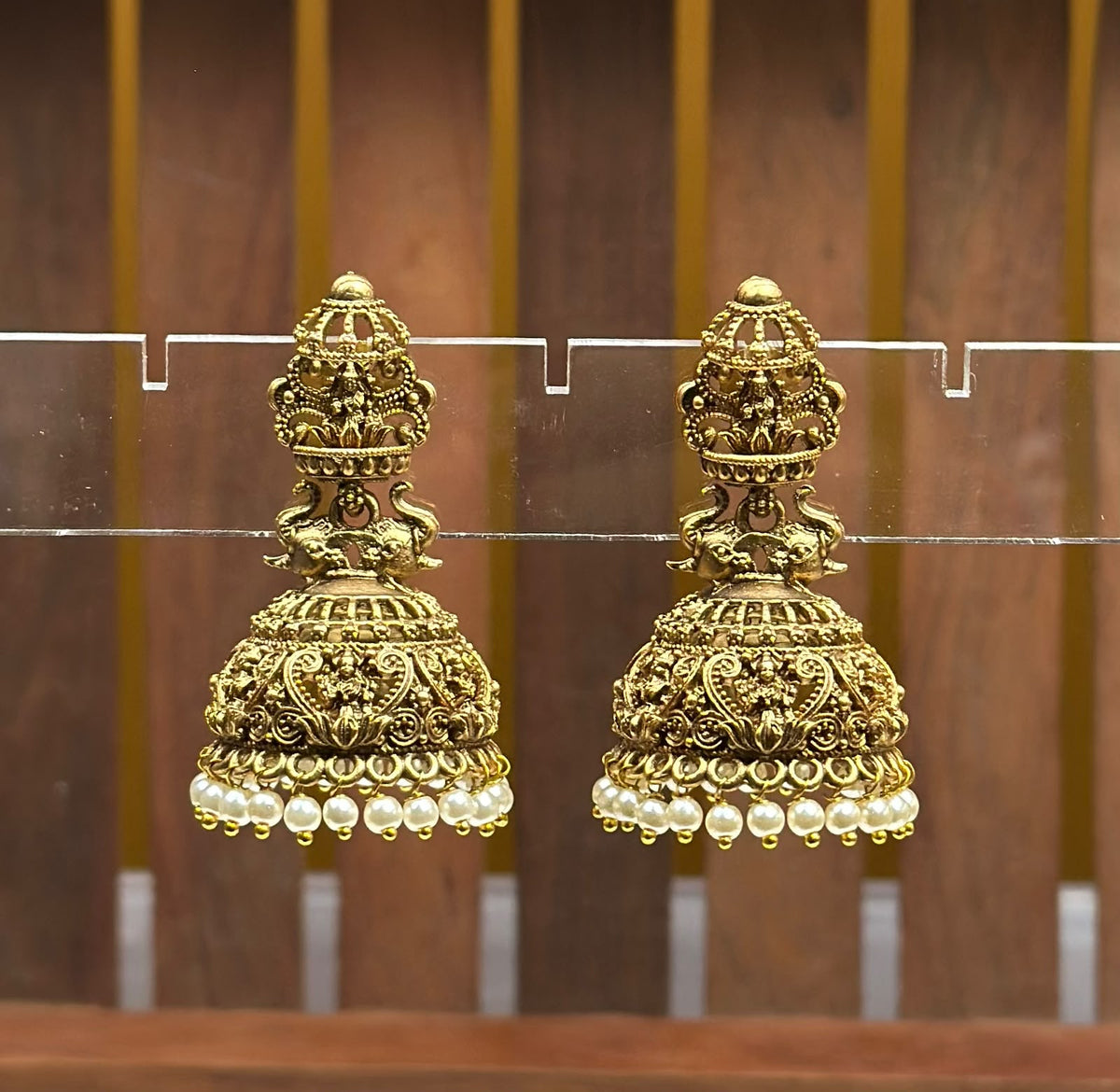Antique Gold Temple Jhumki Earrings