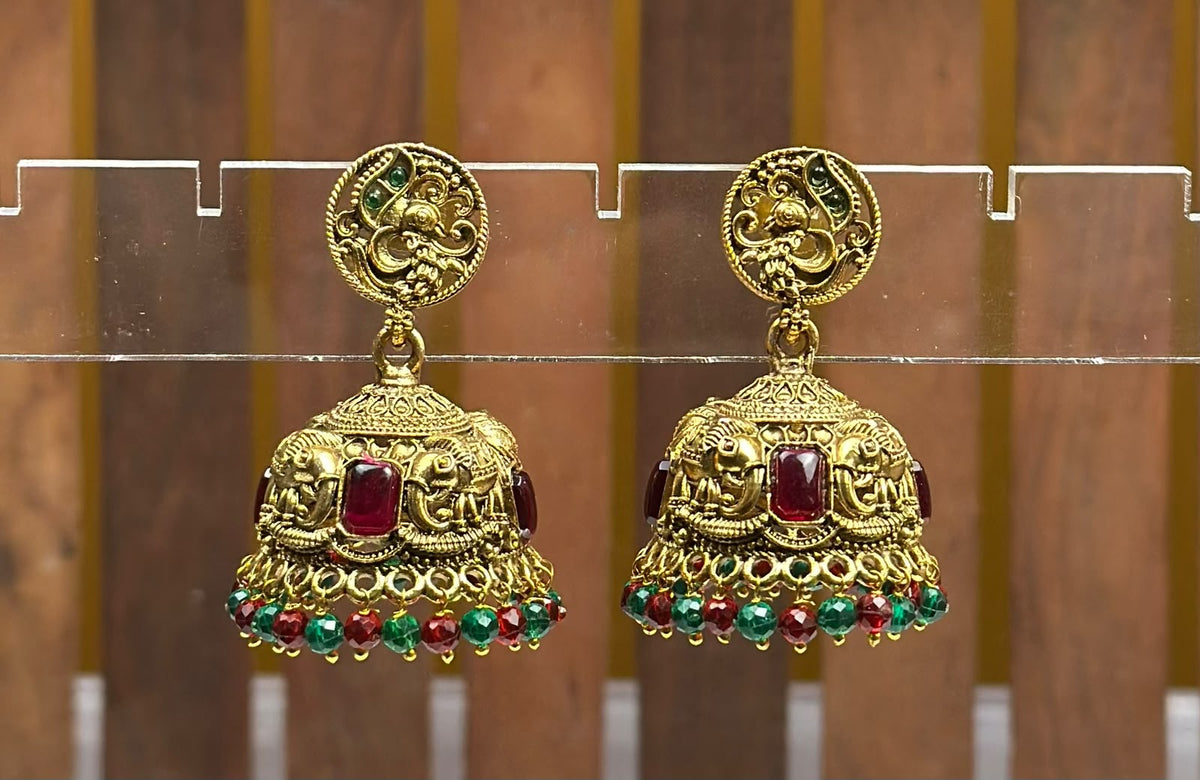 Antique Gold Peacock Jhumki Earrings